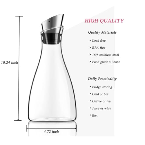 Purefold 44 Oz Borosilicate Glass carafe with Lid 1.3 Liter Glass Pitcher | For iced tea, coffee, juice and cold water. Dishwasher safe, fridge friendly. BPA free glass, leakproof Stainless Steel lid. - size: 44 Ounces