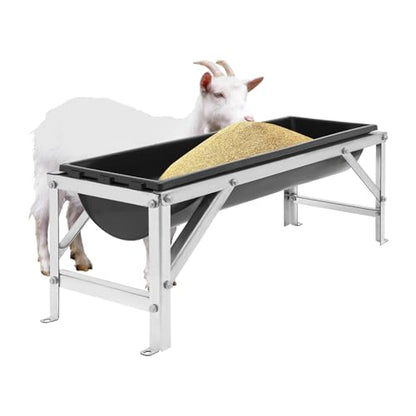 Heavy-Duty Galvanized Steel Frame Feed Trough | Goat Feeder, Pig Feeder, Horse Feeder | 9.25 Gallon PP Trough | Floor-Standing Design for Farms, Pens & Sheds | Easy Assembly (Black) - color: Black