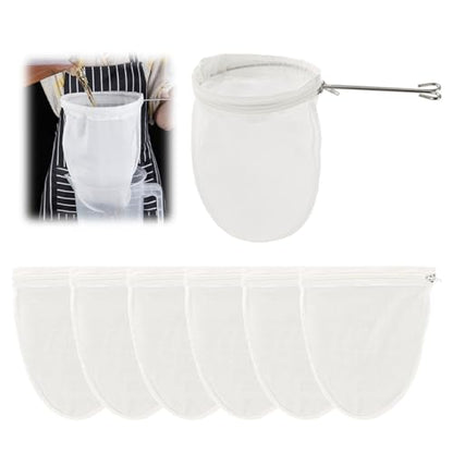 Fine Mesh Strainer Bags, 8 Pcs Reusable Nut Milk Bags, with Stainless Steel Handle for Filtering Juice, Milk, Yogurt, Coffee and Soup