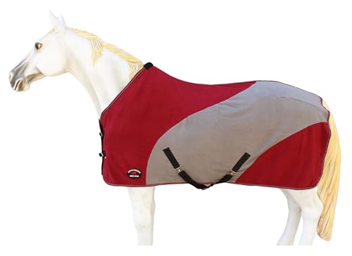76" Horse Polar Fleece Cooler Exercise Blanket Wicks Moisture 43F09 - color: Burgundy Grey, size: 76 inches