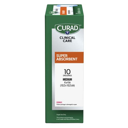 Curad Super Absorbent Wound Pad, Medium, 4" x 4", 10 Count, 24 Pack - size: 4" X 4" (Pack of 8), style: 3 Pack