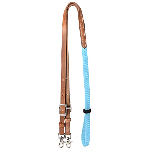HILASON 8 Ft Horse Western Leather Rubber Grip Barrel Split Reins - color: Tan With Turquoise