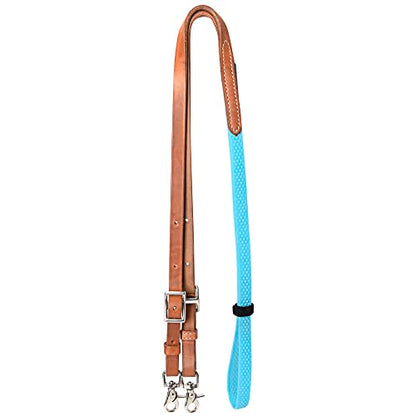 HILASON 8 Ft Horse Western Leather Rubber Grip Barrel Split Reins - color: Tan With Turquoise