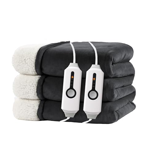 Electric Heated Blanket 90"x100" King Size - Iron Gray | Dual-Sided Microplush Sherpa for Bedroom Couch Use, 4 Heat Settings & 10 Hours Auto Off, Dual Controller, Machine Washable - color: 01-iron Gray, size: King(90"x100")