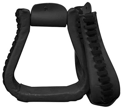 Showman Leather Covered Western Stirrups - color: Black