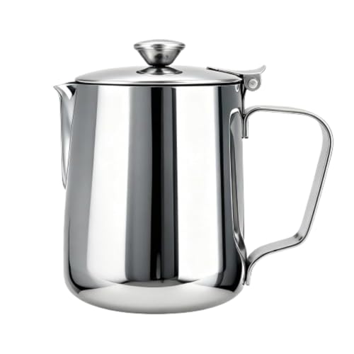 Stainless Steel Milk Frothing Pitcher with Lid 350ml, Coffee Frother Cup for Espresso Cappuccino Latte Hot Chocolate, Dripless Pour Spout Ergonomic Handle for Home Office Cafe Kitchen