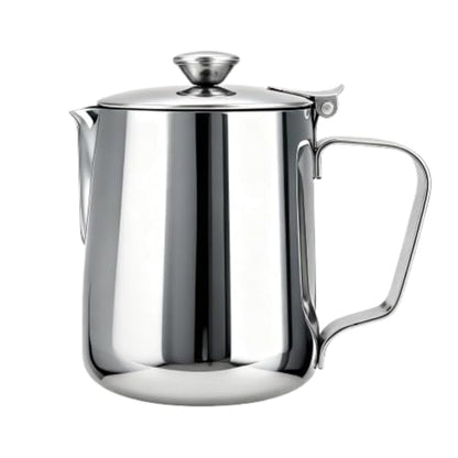 Stainless Steel Milk Frothing Pitcher with Lid 350ml, Coffee Frother Cup for Espresso Cappuccino Latte Hot Chocolate, Dripless Pour Spout Ergonomic Handle for Home Office Cafe Kitchen
