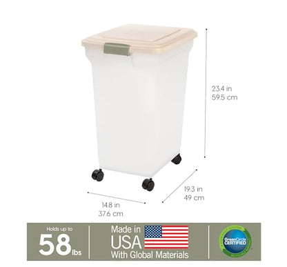 IRIS USA Dog Food Storage Container, Up to 58lbs, Almond/Pearl, Made in USA - color: Almond/Pearl, size: 58 lbs