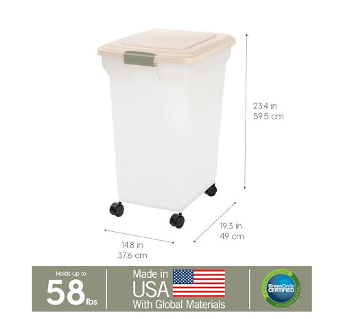 IRIS USA Dog Food Storage Container, Up to 58lbs, Almond/Pearl, Made in USA - color: Almond/Pearl, size: 58 lbs