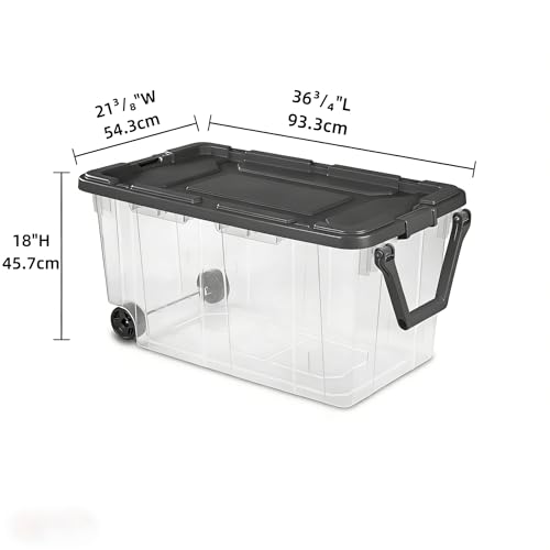 160 Quart Wheeled Stacker, Extra Large Durable Clear Bin, Latch Lid and Pull Handle, Gray, 2 Count