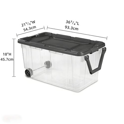 160 Quart Wheeled Stacker, Extra Large Durable Clear Bin, Latch Lid and Pull Handle, Gray, 2 Count