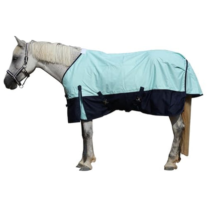 600D Horse Blanket, 0g No-Fill Waterproof Turnout Rain Sheet - color: Turquoise/Navy, size: 75"