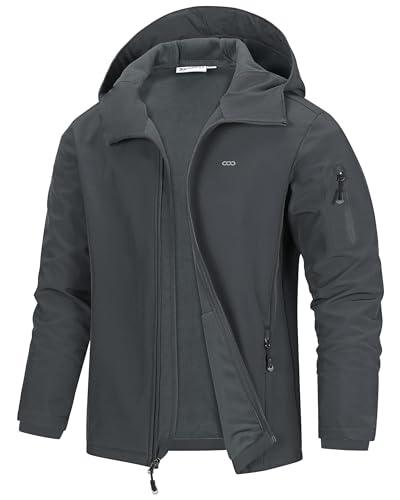 33,000ft Men's Hooded Fleece Lined Rain Shell Jacket Waterproof Lightweight - color: Dark Grey, size: Medium