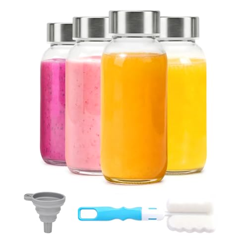 Luxfuel 8 oz Glass Bottles with Lids, Small 4 Pack Clear Juice Bottles - color: 8oz Clear Glass 4 Pack