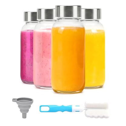 Luxfuel 8 oz Glass Bottles with Lids, Small 4 Pack Clear Juice Bottles - color: 8oz Clear Glass 4 Pack
