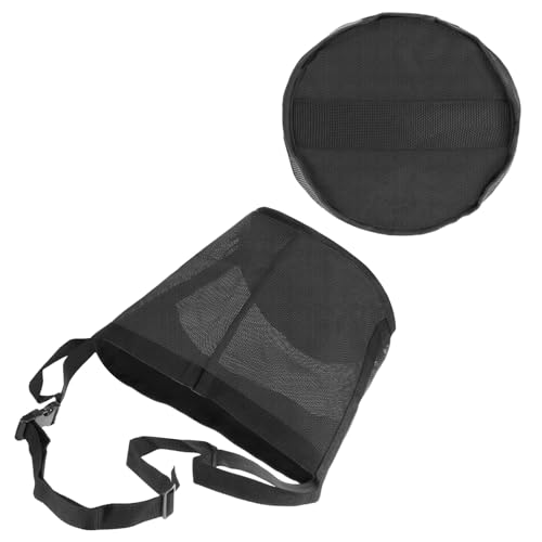 QWORK Horse Feed Bag Grain, Black PVC Mesh Horse Feeder with Adjustable Strap, (Fits Small to Full-Sized Horses)
