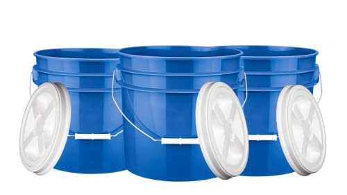 House Naturals 3.5 Gallon Food Grade BPA Free Made in USA containers Bucket Pail with Air-Tight screw on Lid (Pack of 3)