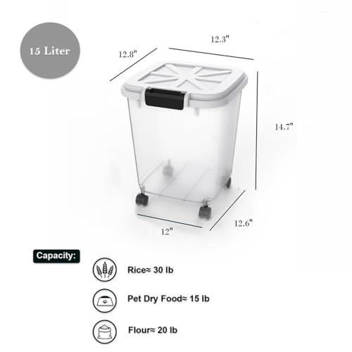HANAMYA 30 LB Rice Storage Container with Measuring Cup, BPA free, For Rice | Grain | Pet Food | Flour, 2 coun, Clear & Black