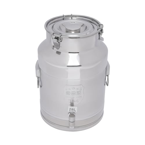 DYNAMI 7.4Gal 304 Stainless Steel Milk Bucket With Faucet,Thickened Stainless Steel Milk Can with Sealing Lid,Large Liquid Container Storage,for Milk,Wine, Oil Storage Transport (28L/7.4gal,w/Faucet) - size: 7.4gal