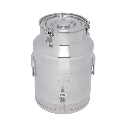 DYNAMI 7.4Gal 304 Stainless Steel Milk Bucket With Faucet,Thickened Stainless Steel Milk Can with Sealing Lid,Large Liquid Container Storage,for Milk,Wine, Oil Storage Transport (28L/7.4gal,w/Faucet) - size: 7.4gal