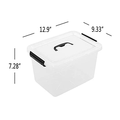Qskely 6-Pack Clear Plastic Storage Bin, 10 L Latch Storage Box with Handle