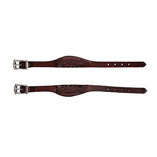 CIRCLE Y Flared Shaped Floral Stamped 1/2" Stirrup Hobble Straps with Stainless Steel Buckles - color: Walnut