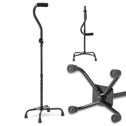 Medline Folding Quad Cane, Large Base, Quad Base for Greater Stability, Skid-Resistant Rubber Tips, Lightweight Aluminum, Black - size: Large Base