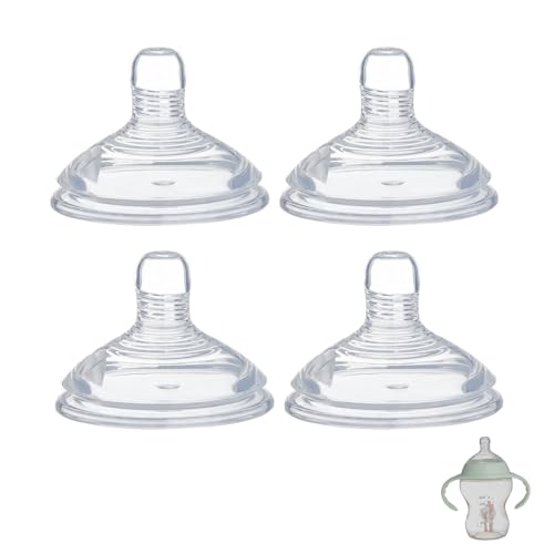 4 Pack Bottle Nipples Compatible with Natural Bottle, Replacement Soft Silicone Nipples, Breast-Like with Anti-Colic Valve (M, Medium Flow)