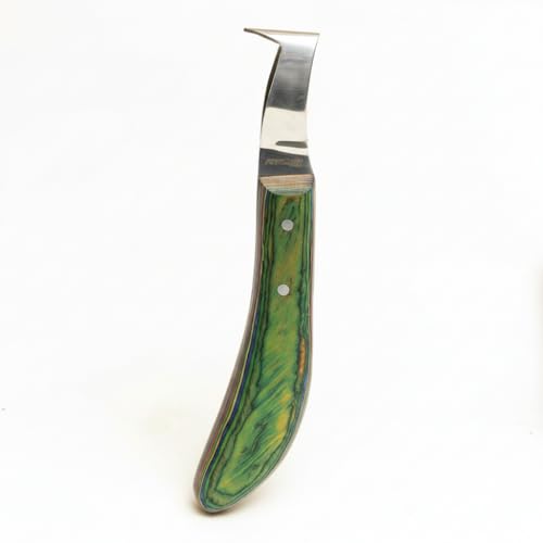 Premium Japanese Stainless Steel Long Loop Hoof Knife with a rhino hook and Smooth Wooden Handle - Perfect for Better Hoof Cleaning
