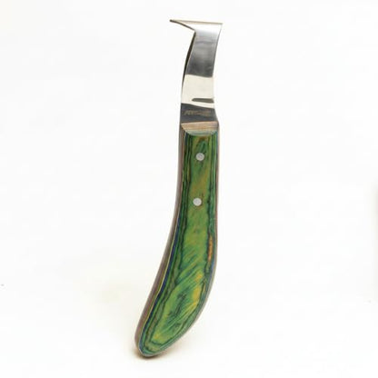 Premium Japanese Stainless Steel Long Loop Hoof Knife with a rhino hook and Smooth Wooden Handle - Perfect for Better Hoof Cleaning