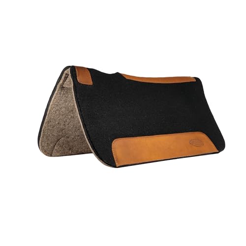 Weaver Equine 25" x 26 Pony Contoured Pure Wool Felt Horse Saddle Pad, Shock Absorbing Western Saddle Pad for Comfort Protection, ‎Black/Natural