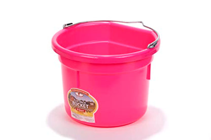 Little Giant® Flat Back Plastic Animal Feed Bucket | Horse Stall Bucket with Metal Handle | Horse Stable Feeding and Watering Supplies | 8 Quarts | Hot Pink