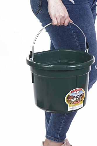 Little Giant® Flat Back Plastic Animal Feed Bucket | Animal Feed Bucket with Metal Handle | Horse Stall Feeding and Watering Supplies (Green, 8 Quart) - color: Green, size: 8 Quart