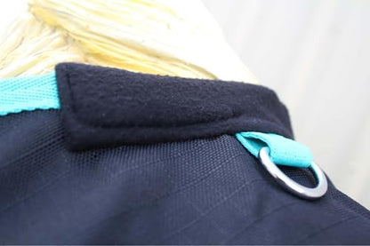 Challenger 1200D Turnout Rain Horse Sheet Light Winter Blanket Gusset 356 - color: Black Turquoise Trim, size: 60"