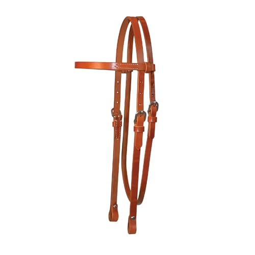 Western Lightweight Classic Smooth Browband Headstall - Horse Size Smooth Tooling Single-Ply Leather with Stainless Steel Hardware 5/8" Width Headstall - color: Regular Oil