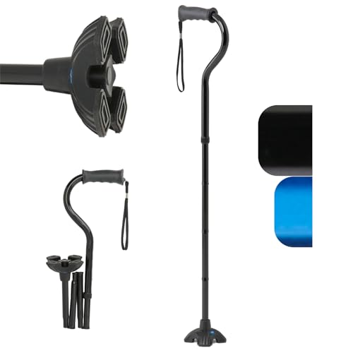 Medline Offset Folding Cane, 4-Point Base with Cushioned Gel Handle, Supports up to 350 lbs, Black - color: black
