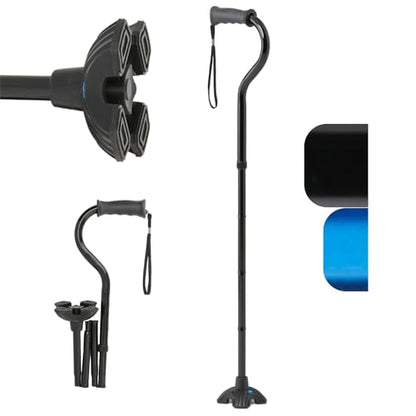 Medline Offset Folding Cane, 4-Point Base with Cushioned Gel Handle, Supports up to 350 lbs, Black - color: black