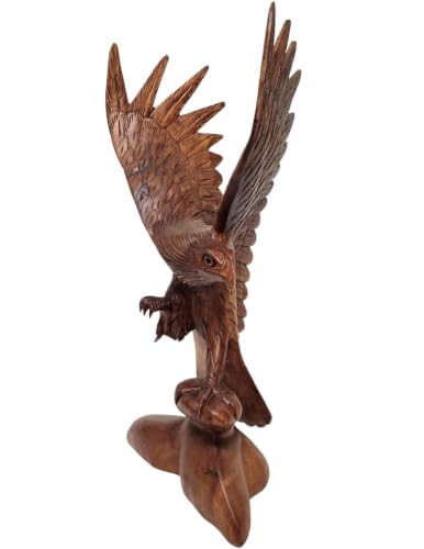 WorldBazzar Mahogany Wood Bald Eagle, 20 inch Hand Carved by Mr Putu American Indian Cowboy Horse (1)
