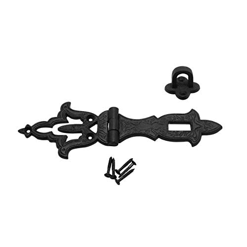 Renovators Supply Manufacturing Door Lock Latch 8 1/4 in. Black Wrought Iron Hasp Latch Garage Barn Door Lock with Mounting Hardware - color: Black Ornate, size: Pack of 1