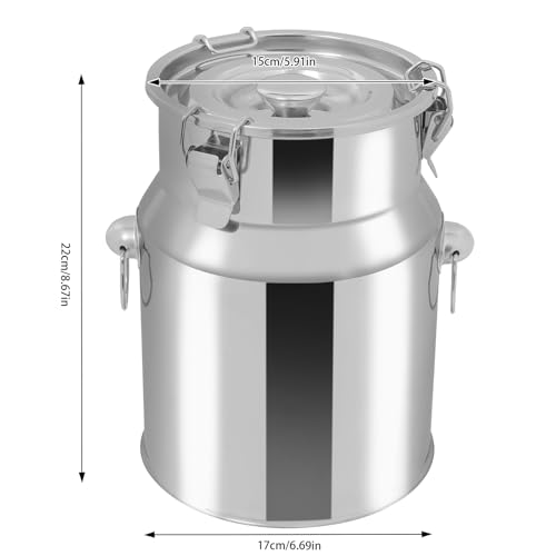 Stainless Steel Milk Can,Old Fashion Milk Jug,Milk Pail Tote Jug with Independent Embedded Silicone Sealed Lid Heavy Duty for Storing Liquid Products Such as Oil Milk Coffee Wine Tea and Honey (5L)