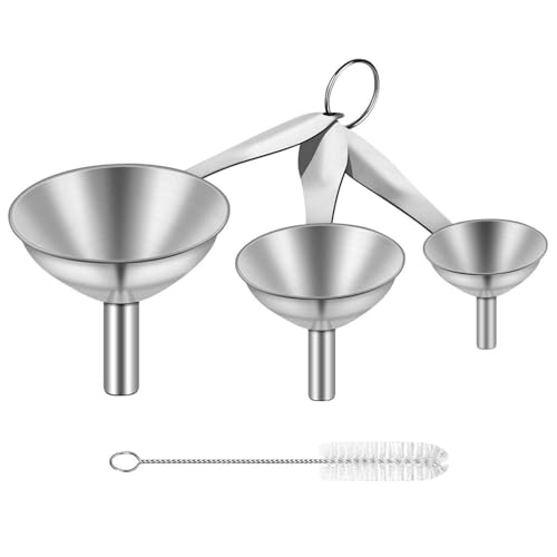 Small Funnels for Filling Bottles, 3 Pcs Stainless Steel Kitchen Funnel Set, Food Grade Mini Metal Funnel for Transferring Essential Oils, Liquid, Fluid, Dry Ingredients & Powder, Durable and Dishwash - size: 3 Pack (2.95" + 2.16" + 1.77")