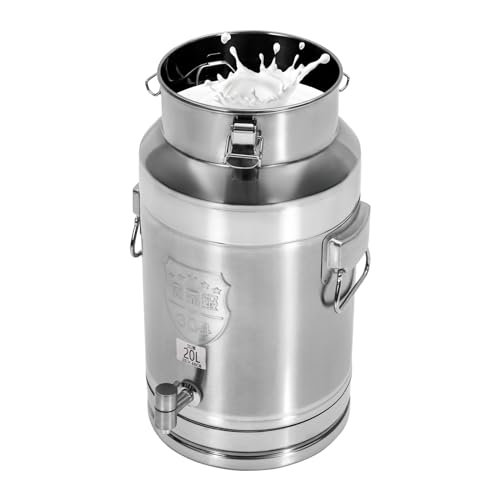 20L/5.28Gal Stainless Steel Beverage Storage Dispenser with a Spigot Milk Can Drink Jug Dispenser with Hangable Lid, 9.84 * 18.11in (Silver - 20L/5.28Gal) - color: Silver - 20L/5.28Gal