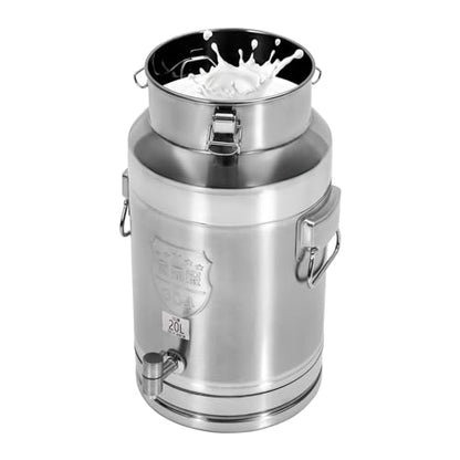 20L/5.28Gal Stainless Steel Beverage Storage Dispenser with a Spigot Milk Can Drink Jug Dispenser with Hangable Lid, 9.84 * 18.11in (Silver - 20L/5.28Gal) - color: Silver - 20L/5.28Gal
