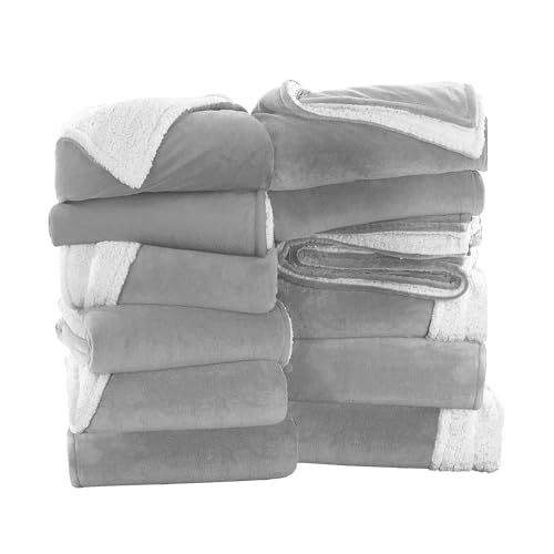 IR Imperial Rooms Silver Sherpa Fleece Throw Blanket Twin Size for Bed - Wholesale Bulk Pack of 12 Sherpa Blankets - Soft Fluffy Throw Blankets for Hotels, Guest Bedroom, 60x80 Inches - color: Silver, size: Twin/Twin XL (Pack of 12)