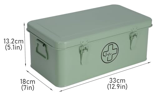 First Aid Medicine Box, First Aid Kit Supplies Bin, Metal Medicine Storage Tin, First Aid Empty Box with Safety Lock for Home Emergency Tool Set-Green - color: Green