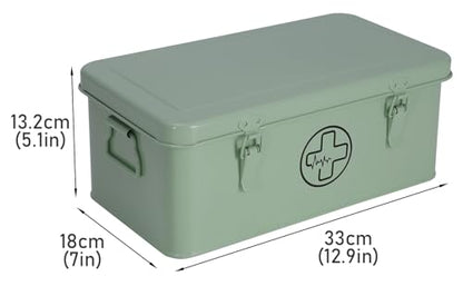 First Aid Medicine Box, First Aid Kit Supplies Bin, Metal Medicine Storage Tin, First Aid Empty Box with Safety Lock for Home Emergency Tool Set-Green - color: Green
