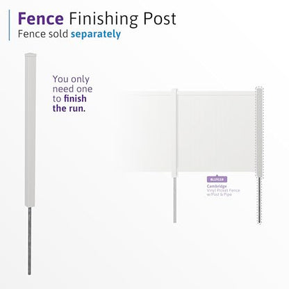 WamBam 6ft White Vinyl Finishing Post | No Dig, Steel Pipe Anchor, for Cambridge Fence, BL19112 - color: 6ft Tall Finishing Post