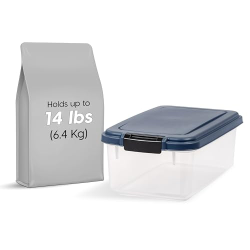 IRIS USA Airtight Dog Food Storage Container, Up to 14 lbs, Dog Cat Bird and Other Pet Food Treats Storage Bin, Dog Cat Wet Food Cans, Keep Fresh, BPA Free, Stackable, Navy - size: 14 lbs