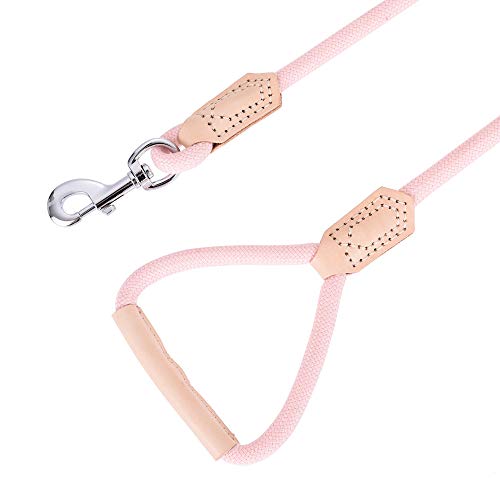 Mile High Life Dog Leash with Genuine Leather-Wrapped Ends/Handle, 4/5/6FT - color: Pink, size: 48 Inch-1/2"