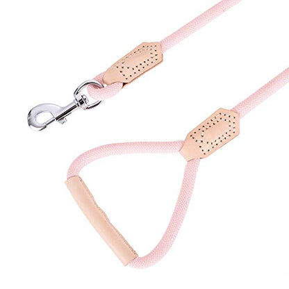Mile High Life Dog Leash with Genuine Leather-Wrapped Ends/Handle, 4/5/6FT - color: Pink, size: 48 Inch-1/2"